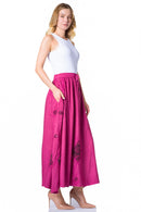 Sakkas Zarah Women's Boho Embroidery Gypsy Skirt with Lace Elastic Waist Pockets