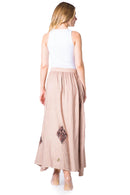 Sakkas Zarah Women's Boho Embroidery Gypsy Skirt with Lace Elastic Waist Pockets