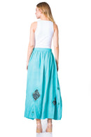 Sakkas Zarah Women's Boho Embroidery Gypsy Skirt with Lace Elastic Waist Pockets