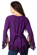 Sakkas Aura Womens Casual Ruffle Flare Crop Top Blouse Long Sleeves w/Embroidery