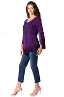 Sakkas Aura Womens Casual Ruffle Flare Crop Top Blouse Long Sleeves w/Embroidery