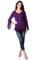Sakkas Aura Womens Casual Ruffle Flare Crop Top Blouse Long Sleeves w/Embroidery