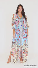 Sakkas Georgettina Flowy Rhinestone V Neck Long Caftan Dress/Cover Up