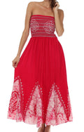 Sakkas Batik Print Embroidered Sleeveless Smocked Tube Top Long Dress#color_Red/Pink