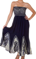 Sakkas Batik Print Embroidered Sleeveless Smocked Tube Top Long Dress#color_Navy/Cream