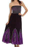 Sakkas Batik Print Embroidered Sleeveless Smocked Tube Top Long Dress#color_Eggplant