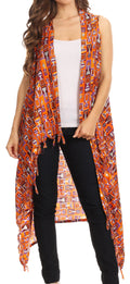 Sakkas Hatice Light Colorful Poncho Wrap Cardigan Top with African Ankara Print#color_Orange
