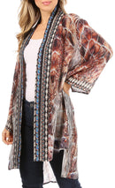 Sakkas Aremi Women Floral Printed Open Front Cardigan Top Boho Casual Short Sleeve