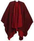 Sakkas Mari Women's Reversible Large Poncho Shawl Wrap Scarf Cape Ruana Blanket#color_Burgundy