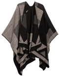 Sakkas Mari Women's Reversible Large Poncho Shawl Wrap Scarf Cape Ruana Blanket#color_TetrisBlackWhite
