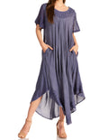 Sakkas Everyday Essentials Cap Sleeve Caftan Dress / Cover Up#color_A-Indigo