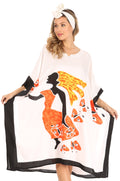 Sakkas Trina Women's Casual Loose Beach Poncho Caftan Dress Cover-up Many Print#color_1006-White