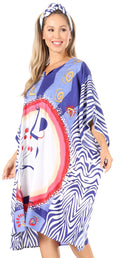 Sakkas Trina Women's Casual Loose Beach Poncho Caftan Dress Cover-up Many Print#color_KAF1009-Blue