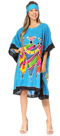 Sakkas Trina Women's Casual Loose Beach Poncho Caftan Dress Cover-up Many Print#color_KAF1022-Turquoise