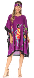 Sakkas Trina Women's Casual Loose Beach Poncho Caftan Dress Cover-up Many Print#color_KAF1024-Purple