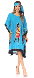 Sakkas Trina Women's Casual Loose Beach Poncho Caftan Dress Cover-up Many Print#color_KAF1024-Turquoise