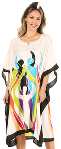 Sakkas Trina Women's Casual Loose Beach Poncho Caftan Dress Cover-up Many Print#color_White