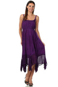Sakkas Stonewashed Empire Waist Simple Floral Striped Crepe Handkerchief Hem Dress#color_Purple