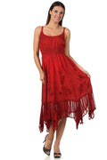 Sakkas Stonewashed Empire Waist Simple Floral Striped Crepe Handkerchief Hem Dress#color_Red