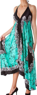 Sakkas Veins Print Satin V-Neck Halter Handkerchief Hem Dress#color_Mint