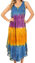 Sakkas Ombre Floral Tie Dye Tank Sheath Caftan Rayon Dress#color_Blue