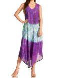 Sakkas Ombre Floral Tie Dye Tank Sheath Caftan Rayon Dress#color_Purple/Cream