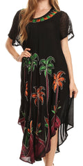 Sakkas Watercolor Palm Tree Tank Caftan Dress#Color_Black