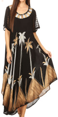 Sakkas Watercolor Palm Tree Tank Caftan Dress#Color_Brown/Silver