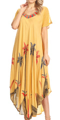 Sakkas Watercolor Palm Tree Tank Caftan Dress#Color_Camel