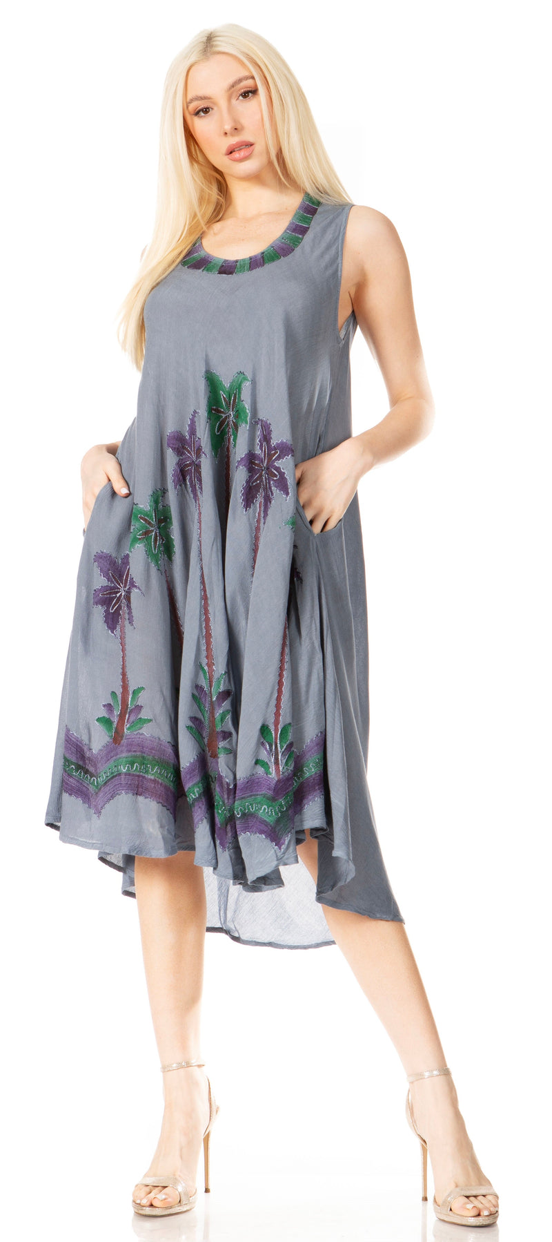Sakkas Watercolor Palm Tree Tank Caftan Short Dress