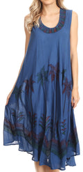 Sakkas Watercolor Palm Tree Tank Caftan Short Dress#color_Navy