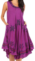 Sakkas Watercolor Palm Tree Tank Caftan Short Dress#color_Purple