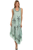 Sakkas Watercolor Palm Tree Tank Caftan Short Dress
