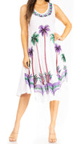 Sakkas Watercolor Palm Tree Tank Caftan Short Dress#color_White/Blue