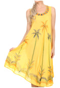Sakkas Watercolor Palm Tree Tank Caftan Short Dress#color_Yellow