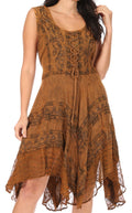 Sakkas Sundara Stonewashed Rayon Embroidered Mid Length Dress#color_Copper