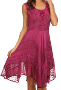Sakkas Sundara Stonewashed Rayon Embroidered Mid Length Dress#color_Pink