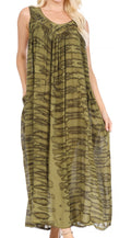 Sakkas Adele Sequin Embroidered Scoop Neck Sleeveless Dress / Cover Up#color_Olive