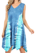 Sakkas Lunna Women's Casual Sleeveless Hi-low V-neck Knit Tie-dye Dress Cover-up#color_Blue/Mint