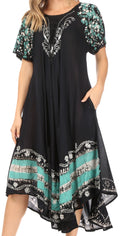 Sakkas Sara Batik CaftanTank Dress / Cover Up#color_Black/Mint