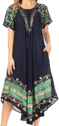 Sakkas Sara Batik CaftanTank Dress / Cover Up#color_Navy/Turquoise