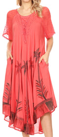 Sakkas Kai Palm Tree Caftan Tank Dress / Cover Up#color_Coral