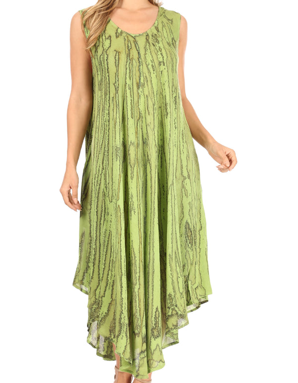 Sakkas Kara Long Draped Sleeveless Marbled Caftan Dress / Cover Up#color_ForestGreen