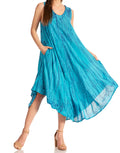 Sakkas Kara Long Draped Sleeveless Marbled Caftan Dress / Cover Up#color_PacificBlue