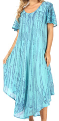 Sakkas Faye Cap Sleeved Rayon Caftan Cover Up Dress#color_Turquoise
