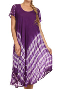 Sakkas Lively Tie Dye Cap Sleeve Caftan Dress / Cover Up#color_Plum