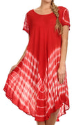 Sakkas Lively Tie Dye Cap Sleeve Caftan Dress / Cover Up#color_Red