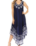 Sakkas Alexis Embroidered Long Sleeveless Floral Caftan Dress / Cover Up#color_MidnightBlue
