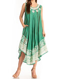 Sakkas Alexis Embroidered Long Sleeveless Floral Caftan Dress / Cover Up#color_SeaGreen
