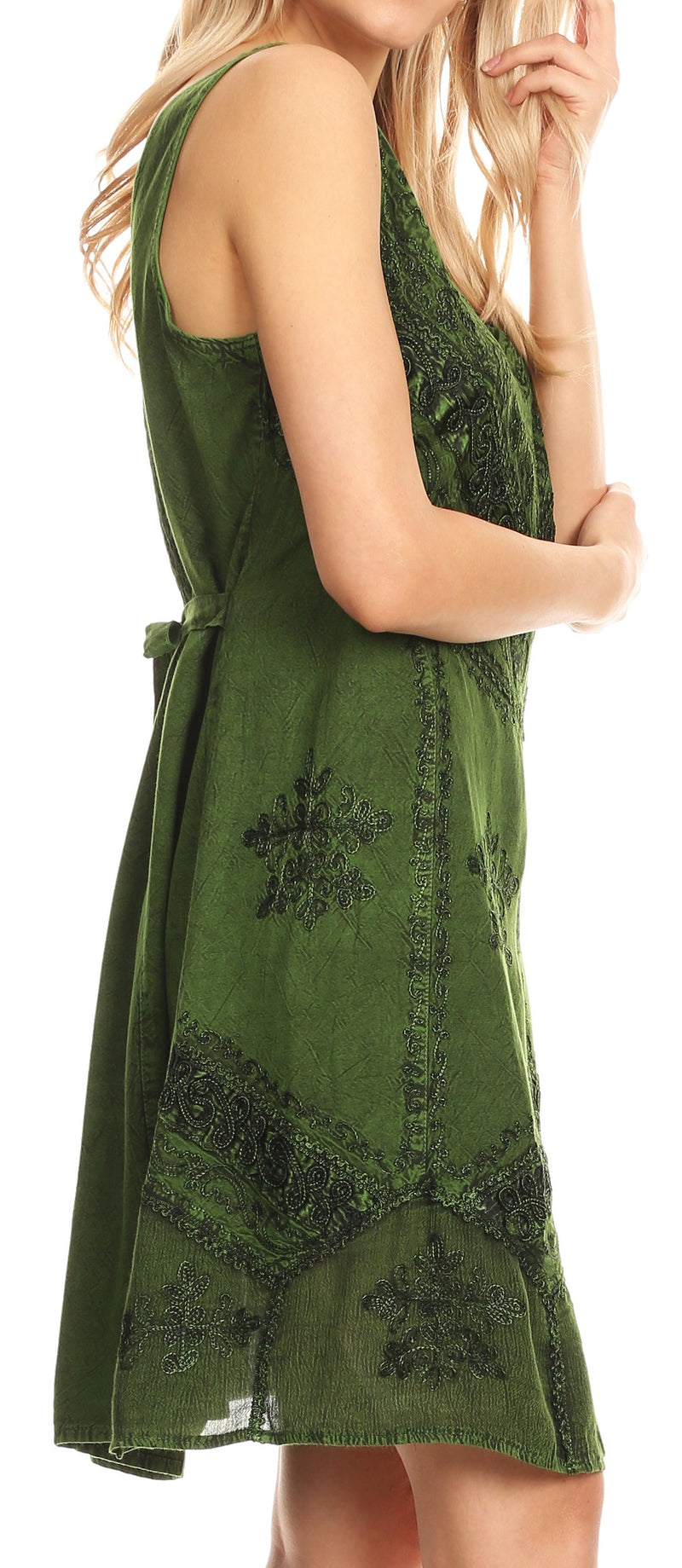 Sakkas Sudha Stonewash Embroidery Mid Length Adjustable dress